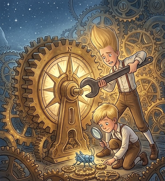 Ace and Weston looking at the giant Great Star-Compass
