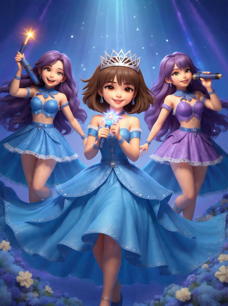 Amelia dancing in her sparkly dress with her snowflake microphone