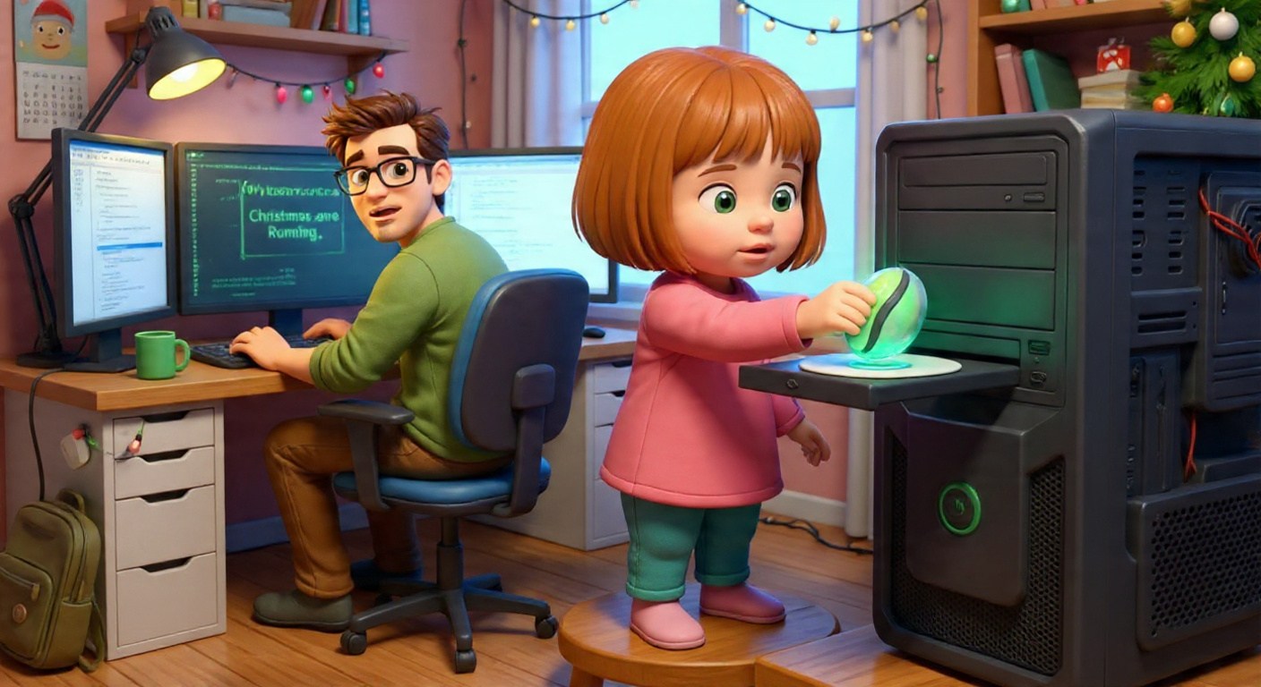 Charlie helping her Dad with the computer