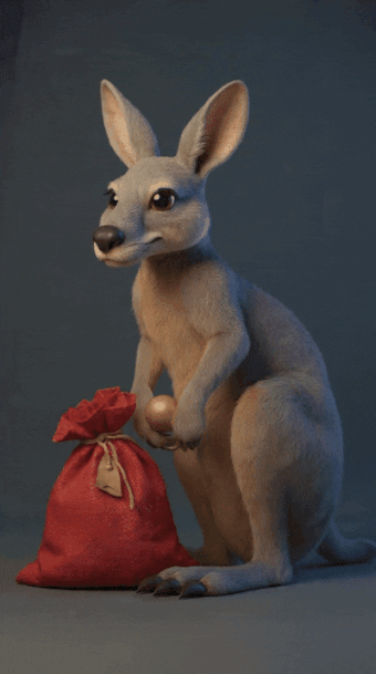 Happy kangaroo at Christmas
